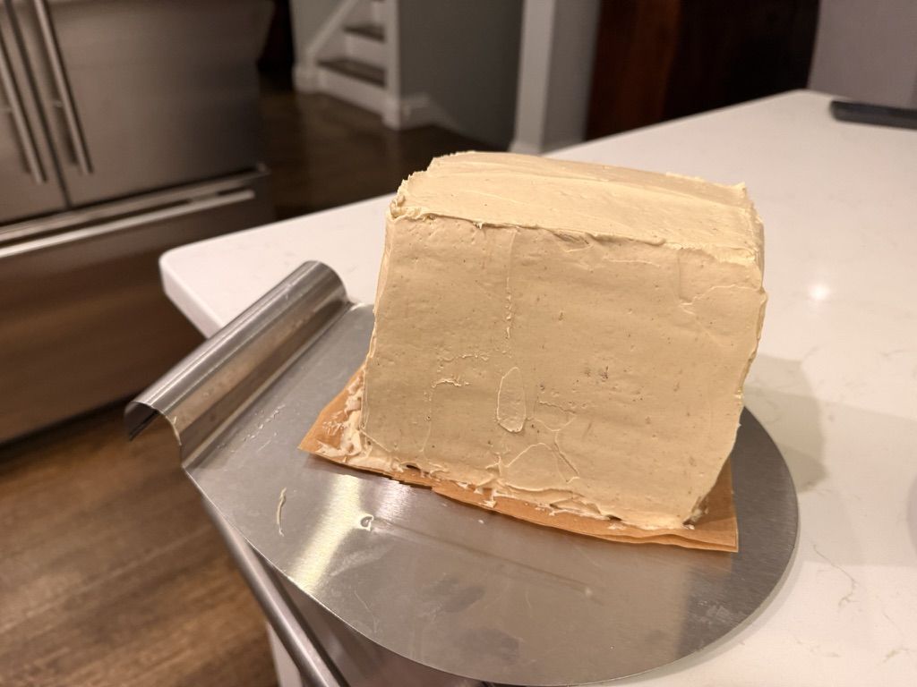The finished peanut-butter-buttercream block
