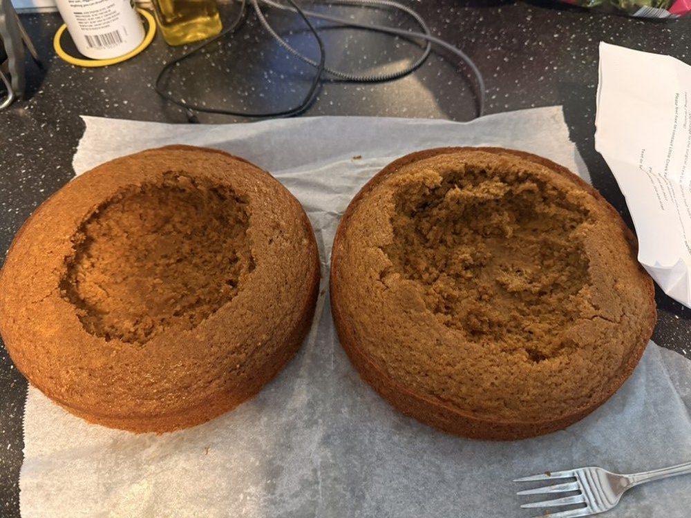 The first bake, underbaked and sunk in the middle