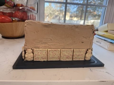 White chocolate peppermint bark pressed along the base