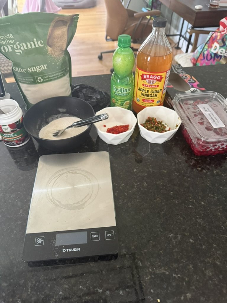 Ingredients and a scale on the counter