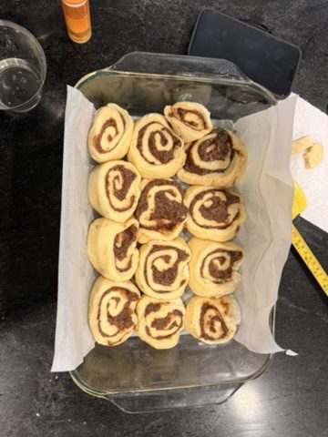 Cut rolls panned before the overnight proof